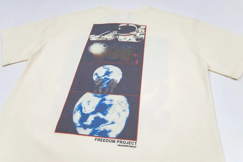 124💰S01# SAINT MICHAEL CHO fashionable astronaut print casual cotton loose short-sleeved T-shirt 15 apricot S, M, L, XL
